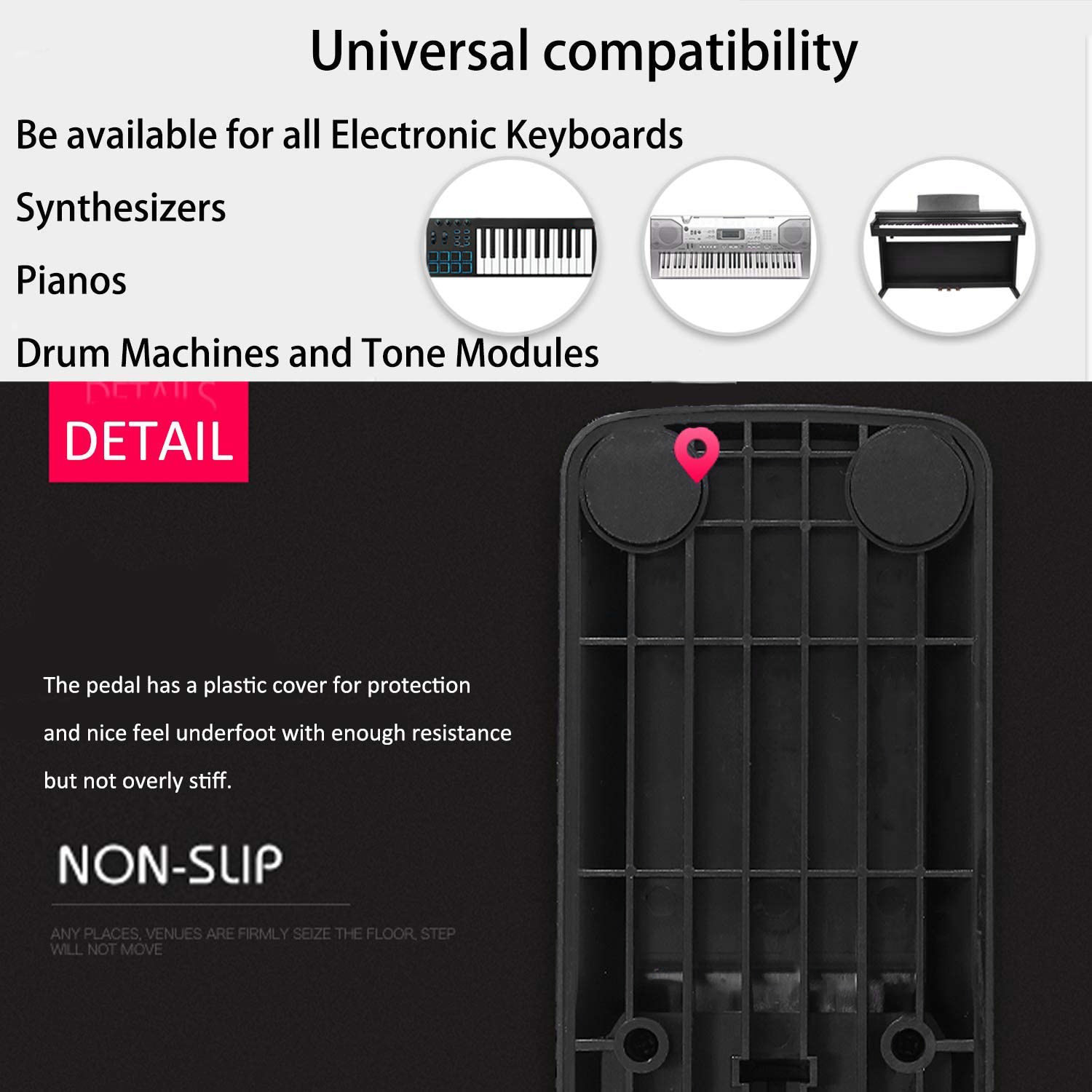 Piano Sustain Pedal - Uniwersalny pedał sustain Superior, antypoślizgowy, wytrzymały,